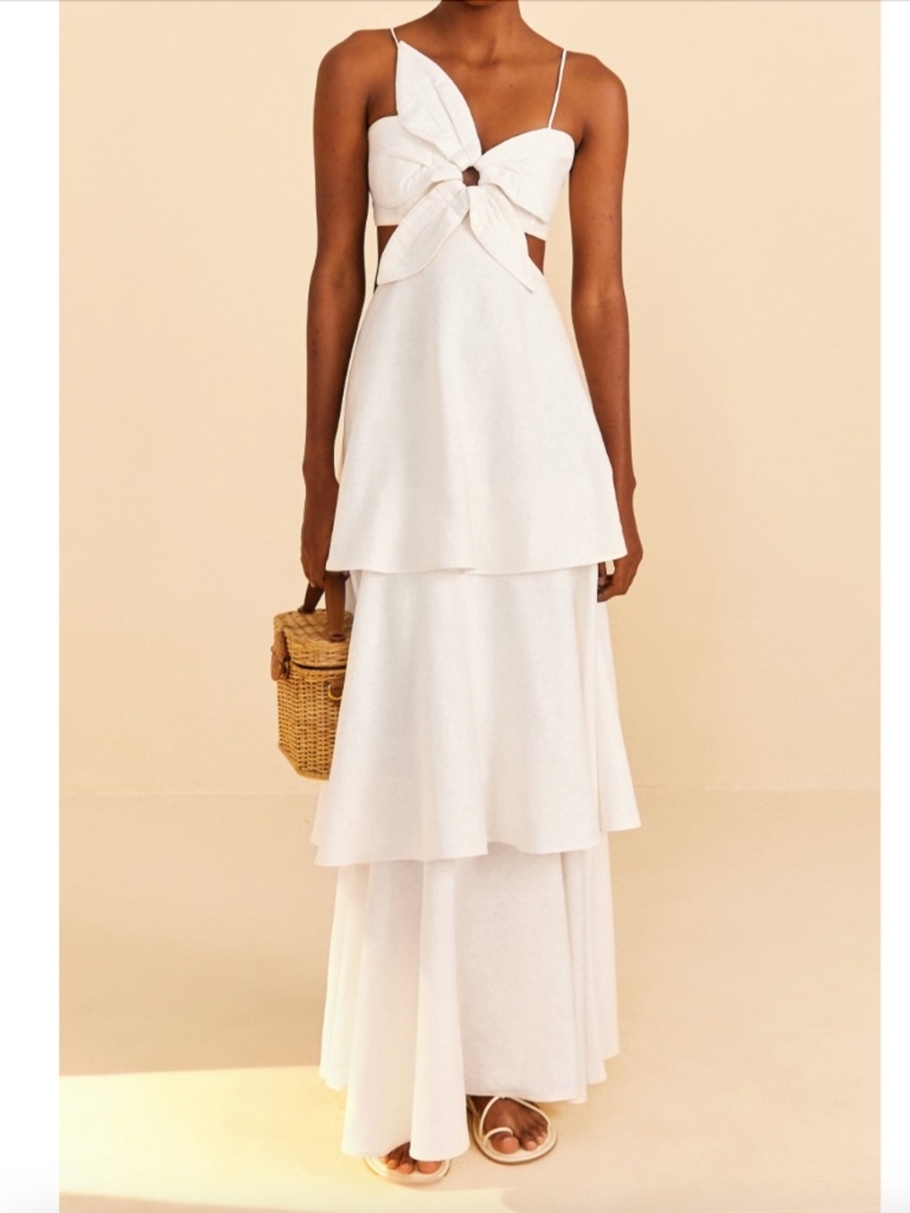 Farm Rio Off White Flower Maxi Dress With Tags Linen Tiered Ivory - Size XS